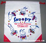 Snoopy wearing innertube 'World Famous Superbeagle' drawstring Bag