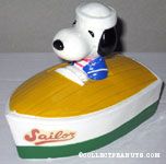 Snoopy in Green and Yellow Boat