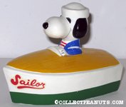 Snoopy in Green and Yellow Boat