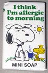 Woodstock giving Snoopy a mug 'I think I'm Allergic to Mornings' Mini Soap Bar
