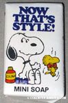 Snoopy holding comb with Woodstock wearing bow tie 'Now That's Style' Mini Soap Bar