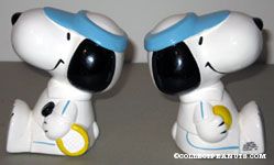 Snoopy sitting in with Tennis Racket and Ball Bookends