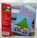 Peanuts gang around Christmas Tree 'Happy Holidays' Flag