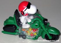 Snoopy riding green motorcycle Candy Container