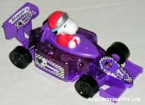 Snoopy in purple car