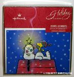 Woodstock decorating Snoopy's nose with christmas lights Christmas Cards