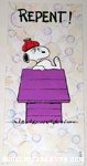 Snoopy on doghouse 'Repent' Greeting Card