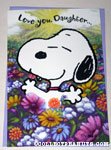 Snoopy in field of flowers 'Daughter' Greeting Card