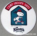 Snoopy riding Scooter Knott's Berry Farm Camp Snoopy Days Button