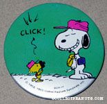 Woodstock photographing Snoopy Button