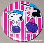 Snoopy and Lucy with baseball gloves Button