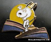 Snoopy skiing rainbow with sun Pin