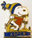Snoopy skiing with outstretched arms 'Aspen' Pin