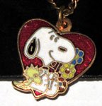 Snoopy & Woodstock in heart with flowers Necklace