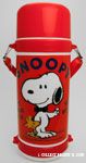 Snoopy wearing bowtie standing with Woodstock Canteen