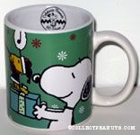 Snoopy holding Christmas Gift with Santa Woodstock  Mug