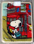Snoopy getting off double-decker bus Luggage Tag