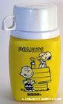 Snoopy, Woodstock & Charlie Brown eating by Doghouse Yellow Thermos - Two Color