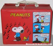 Woodstock playing national anthem for Snoopy & Snoopy looking in mailbox Red Lunch Box