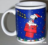 Santa Snoopy on doghouse sleigh pulled by reindeer Woodstocks Mug
