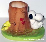 Snoopy & Woodstock leaning against tree stump Pencil Holder
