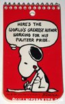 Snoopy writing 'Here's the World's Greatest Author working for his Pulitzer Prize' Spiral Notebook