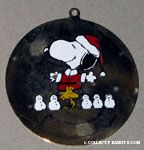 Santa Snoopy & Woodstock with row of snowmen Painted Ornament