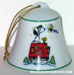 Snoopy & Woodstock on doghouse looking for Santa Bell