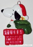 Santa Snoopy in a Chimney Ornament