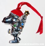 Snoopy holding Christmas Tree Silver-Tone Ornament
