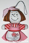 Peppermint Patty wearing candy cane themed dress Fabric Christmas ornament