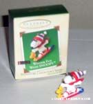 Snoopy and Woodstock snowboarding Miniature Christmas Ornament