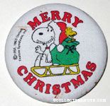 Santa Snoopy and Woodstock on sled 'Merry Christmas' Fabric-covered Button