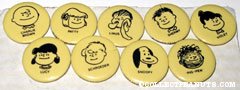Set of Peanuts Buttons - Yellow Shermy, Violet, Patty, Schroeder and Pig-pen