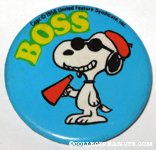 Snoopy holding megaphone 'Boss' Button