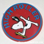 Snoopy on skateboard 'High Roller' Button