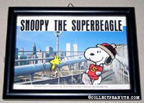 Snoopy & Woodstock running on photograph of bridge & skyline Framed Print