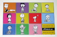 Peanuts Gang Members in squares Charles M. Schulz Museum Postcard
