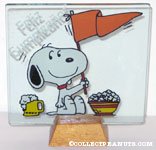 Snoopy with Pennant, Beer and Popcorn Glass Picture in Stand