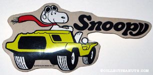 Snoopy Flying Ace driving yellow dune buggy-type car Decal