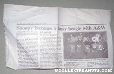USA Today 'Snoopy becomes a busy beagle with A&W' Article