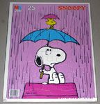 Snoopy & Woodstock in rain under umbrellas Puzzle