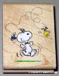 Snoopy dancing and Woodstock flying Rubber Stamp'