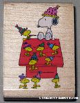 Snoopy and Woodstocks partying at doghouse Rubber Stamp 