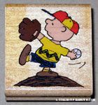Charlie Brown pitching baseball Rubber Stamp