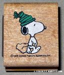 Snoopy wearing stocking cap and holding a bag Rubber Stamp