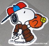 Snoopy in baseball catcher's uniform Sticker