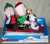 Animated Linus, Charlie Brown & Snoopy on Sled Plush