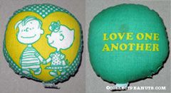 Linus & Sally holding hands 'Love One Another' Mini Pillow