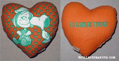 Snoopy kissing Peppermint Patty 'I Like You' Mini Pillow
